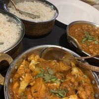 Cauliflower and potatoes in the front    at Maharaja Taste Of India in Kennewick