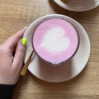 Pink latte   at TRUCYS Café in Hamburg