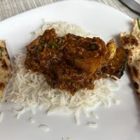 Spicy curry, rice, vegan naan  at Hola India in Manuel Antonio