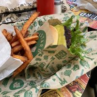 Vegan burger and sweet potato fries   at Bastard Burgers in Helsinki
