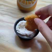 A no-chicken nugget with aioli dip at Bastard Burgers in Helsinki