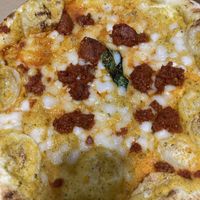 The pumpkin and vegan nduja sausage pizza with vegan cheese (a special)   at Pizzeria La Gaby in Buxton