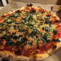 Vegan cheeze, spinach and garlic pizza! at Amore Apizza in Wallingford