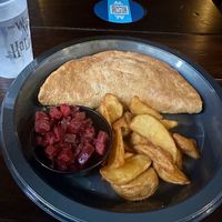 The shepherds pie. It does come with a delicious vegan mayo type aioli sauce. Sorry I must have set it aside when I took the pic.   at Universal Studios - Leaky Cauldron in Orlando