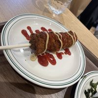 Corn dog - yummy saveloy flavour   at Cafe Vegu in Lewes
