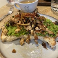 Mushroom on pea toast  at Cafe Vegu in Lewes