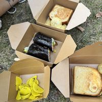 Selection of goodies - toasties, kimbap & pickled radishes  at Cafe Vegu in Lewes