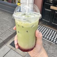 Iced strawberry matcha  at Cafe Vegu in Lewes