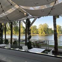 View from the inside seating over the terrace.  at Fisza in Augustow