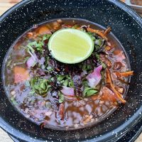 Red Pozole. This was an inspired dish. Just needed a little seasoning    at Tierra Ixim in Bacalar