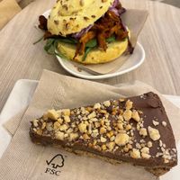 pulled pork burger and hazelnut orange tart   at VCE - Natoo in Venice