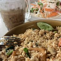 Fried rice, papaya salad and coffee w/ coconut milk  at Life Style Thai Food in Koh Phangan