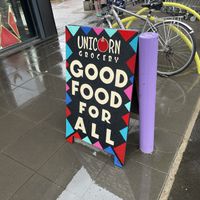 Unicorn sign  at Unicorn Grocery in Manchester
