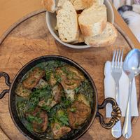 Green shakshuka with eggplant and potato at bleue! in Tunis
