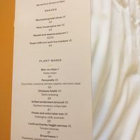 Menu with plant based snacks at Voco Grand Central in Glasgow