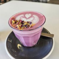 Rose redbeet latte at Victus Coffee & Eatery in Nelson