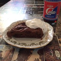 vegan chocolate cake with soy cream at Kafe 44 in Stockholm