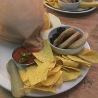 Side that cane with burger  at Kafe 44 in Stockholm