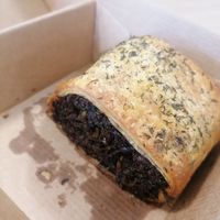 Freshly baked wild mushroom, leek and black garlic roll at Mow's Coffee in Sheffield
