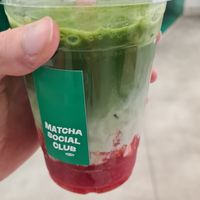 Matcha strawberry latte (oat milk) at Matcha Social Club in Paris