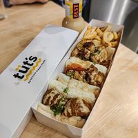 Tut's Value: Falafel and Fried Cauliflower sandwiches with fries and guava juice at Tut's Egyptian Street Food in Toronto