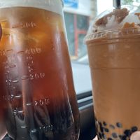 Lychee green tea and Thai tea “milkshake” with soy milk  at Bubble Tea Café in Rockville
