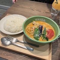 Coconut base curry with vegetables and rice  at Sama in Tokyo