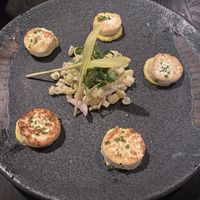 Tofu "scallops" with corn garnish and a purée   at Gordon Ramsay Hell's Kitchen in Stateline