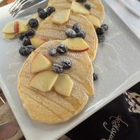 Spelt pancakes with fruit and maple syrup   at All About in Berlin
