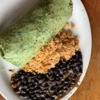 Vegan Burrito w/chorizo & side rice and beans   at The Drift Inn in Yachats