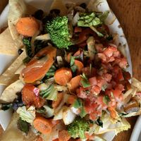 Vegan nachos w/veggies + cashew vegan cheeze  at The Drift Inn in Yachats
