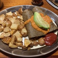 Savory Crepes (looks are deceiving!! this was delicious)  at The Drift Inn in Yachats