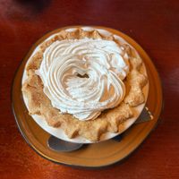 Peach pic with vegan whipped cream at The Drift Inn in Yachats