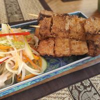 Fried tofu with papaya salad at Mekong MoJo  in Krong Kracheh