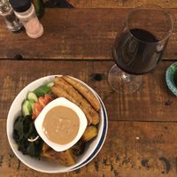 Tempeh Marco bowl and vegan cab sauv 👌🏻 at Artillery Arts Cafe in Phnom Penh