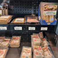 Vegan products in fridge at Biotaste Biowinkel in Deinze