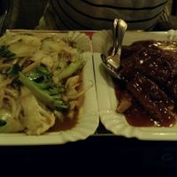 left: tjap tjoy, right: babi panang (very sweet sauce) at Loving Hut in Maastricht
