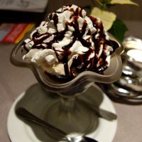 Vegan dessert 'Dame Blanche'. at Loving Hut in Maastricht