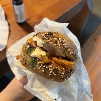Lox cream cheese bagel sandwich   at Ben & Esther's Vegan Jewish Deli in Seattle