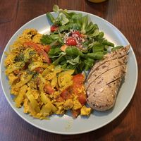 Vegan tofu scrambled eggs  at Cosy Café in Budapest