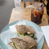 Tofu baguette and strawberry lemonadee  at Cosy Café in Budapest