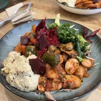 Various salads with humous   at Vimi's in Radlett