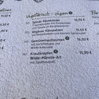 Vegan items clearly marked on menu.  at Zum Wilde Männle in Oberstdorf