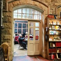 one of the seating areas of the cafe   at Barter Books in Alnwick