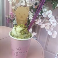 (I think) apple, pistachio and strawberry with a pistachio crumb. I broke little man's ear, sadly!  at Dream Cream in Rhodes
