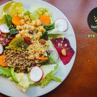 Salad with lentils and garbanzos  at Palenque Orgánico in Palenque