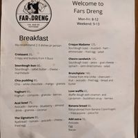 Breakfast menu at Far's dreng in Copenhagen