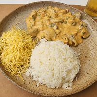 Vegan Stroganoff at Bobó Empório Vegano in Sao Paulo