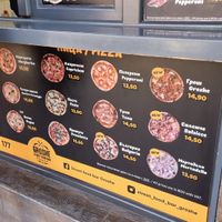 Pizzas (1 vegan 15,90 with Violife cheese) at Street food bar Groshe in Bansko