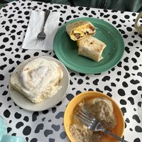 Loaded breakfast burrito, cinnamon roll, half order biscuits and gravy  at Soulshine Vegan Cafe in Indianapolis